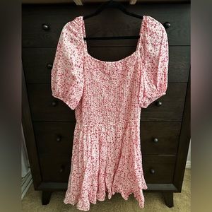 Dizzy Lizzy Fuschia Floral Smocked Puff Sleeve Tiered Dress Size XL